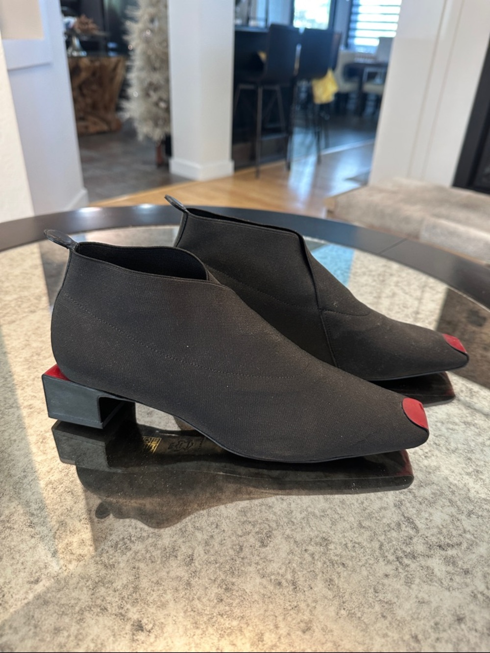 Tory Burch Black Elastic Ankle Boot with Red Block Heel